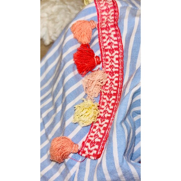 ZARA TRF Collection Boho Embroidered Tasselled Blue Peasant Blouse Jacket Small - Picture 7 of 7